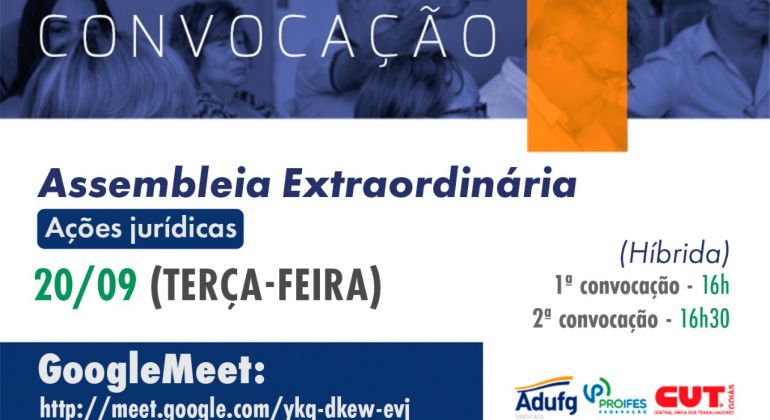 Adufg-Sindicato promove assembleia sobre novas ações jurídicas coletivas na próxima terça-feira (20/09)