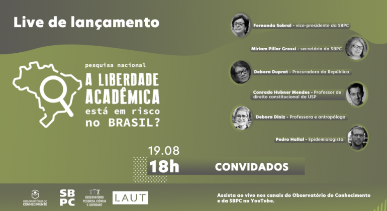 Live de lançamento de pesquisa do Observatório do Conhecimento sobre violações à liberdade acadêmica será nesta quinta-feira (19)