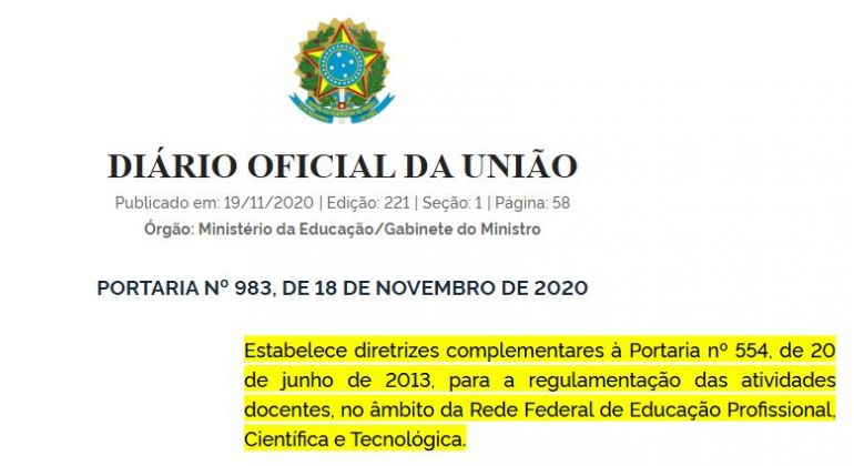 Portaria do MEC aumenta carga horária de docentes do EBTT